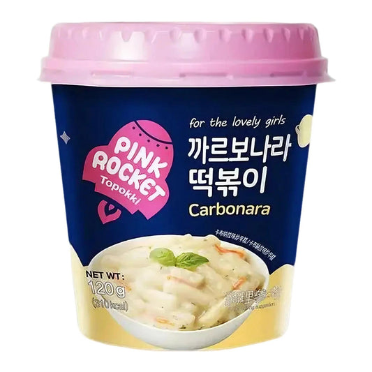 Topokki Carbonara Youngpoong Pink Rocket Cup embalagem colorida coreana