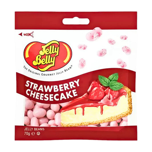 Jelly Belly Beans sabor cheesecake de morango embalagem colorida