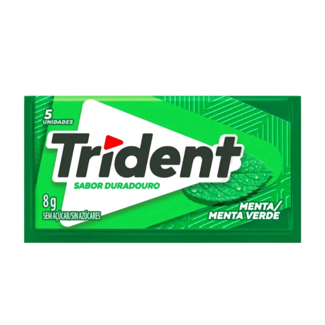Pastilhas elásticas Trident Menta em embalagem verde refrescante