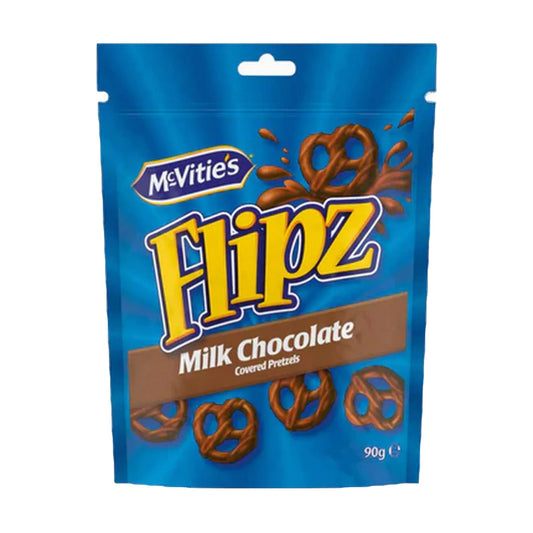 Flipz Milk Chocolate pretzels crocantes cobertos com chocolate embalagem